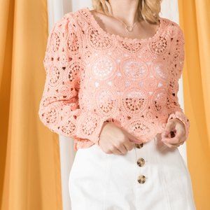 Crochet Knit Top Long Sleeve